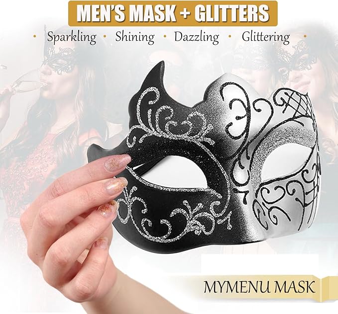 MYMENU Masquerade Mask for Women Couple Mardi Gras Mask for Men Venetian Halloween Mask for Party Prom Ball