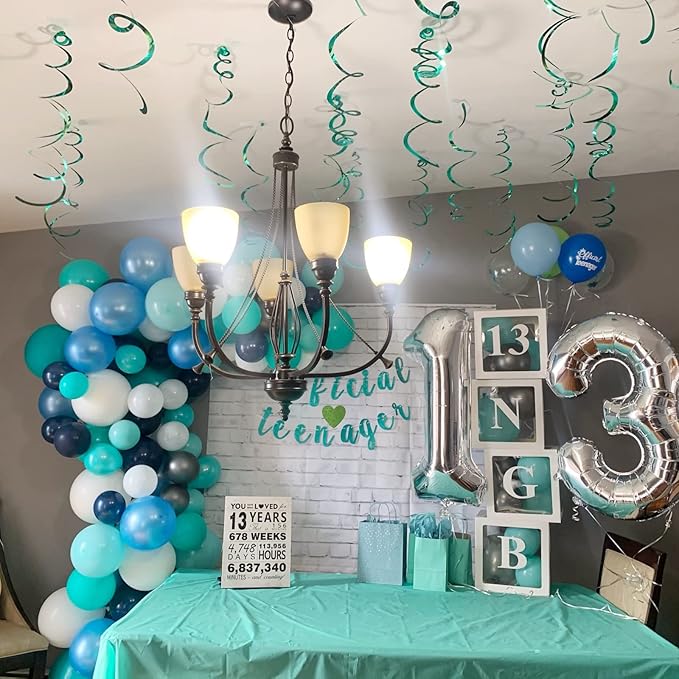 Teal Balloon Garland Arch Kit, Navy Blue Light Blue Teal White Turquoise Aqua Latex Balloons Garland Kit for Boys Girls Women Bridal Baby Shower Ocean Birthday Wedding Party Decorations Supplies