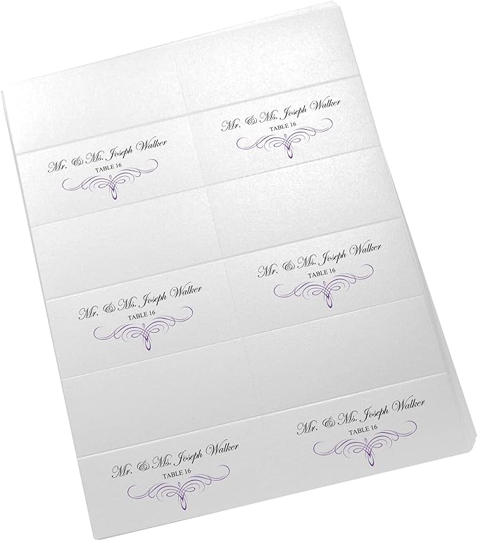 Decadent Flourish Printable Place Cards, Purple (Choose Color), Set of 60 (10 Sheets), Laser & Inkjet Printers - Wedding, Party, Dinner, and Special Events - Made in the USA