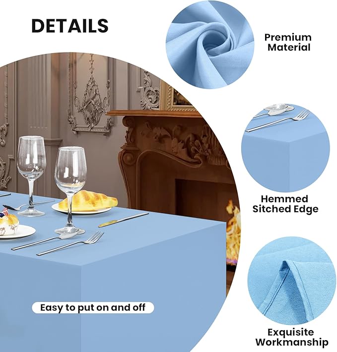 Ascoza 2 Pack Fitted Tablecloth for 8 Foot Rectangle Tables 96 x 30 Inch Blue Mist Table Covers Water Resistant Polyester Table Cloth for Wedding, Parties,Display, Trade Show (Blue Mist)