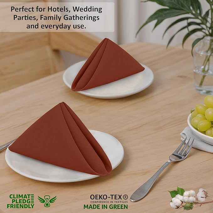 Ruvanti Cloth Napkins Set of 12, 18x18 Inches, Napkin Cloth Washable, Soft & ‎Absorbent 100% Cotton Napkins, Perfect for Wedding, Christmas, ‎Thanksgiving, and Dinner - Rust