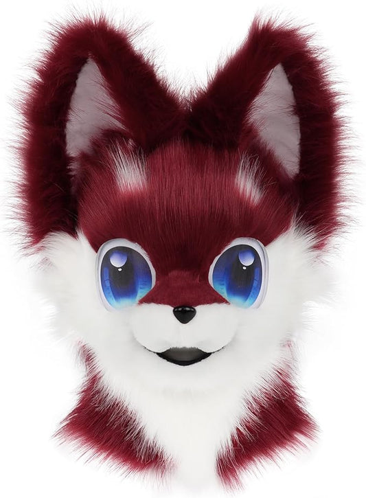 Animal Head Mask Furry Fursuit Plush Dog Fox Masks for Halloween Parties Cosplay Costume Accessory