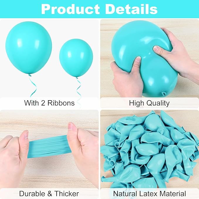 100Pcs Teal Blue Balloons, 18/12/10/5 Inch Turquoise Blue Balloon Garland Arch Kit Matte Teal Latex Balloon Different Sizes for Birthday Wedding Baby Shower Graduation Gender Reveal Party Decoration