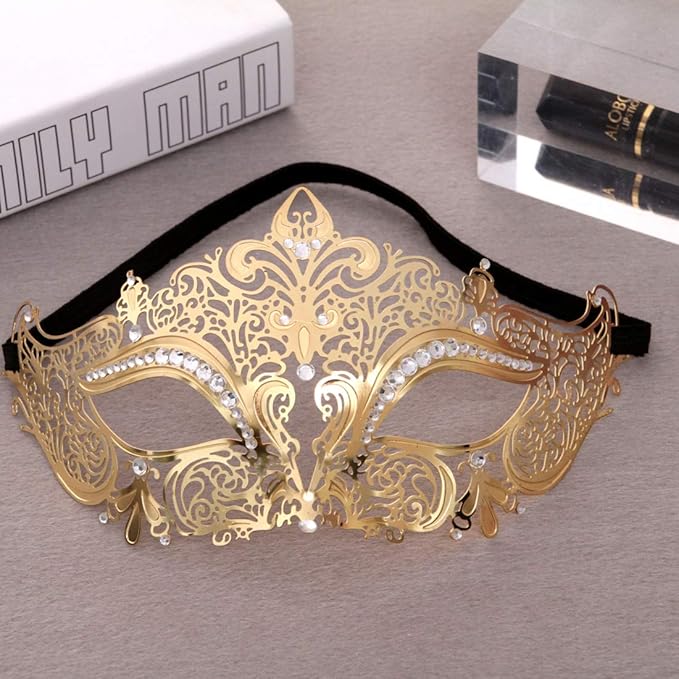 MYMENU Masquerade Mask for Couples Women Metal Rhinestone Venetian Party Evening Prom ball
