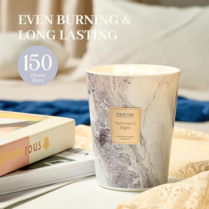 M&SENSE Extra Large Candle 35oz 150H Summer Night Scented, 3 Wick Highly Scented Jar Candles, XL Large Christmas Gift Candle for Women, Long Lasting Burning for Holiday, Thanksgiving, Christmas