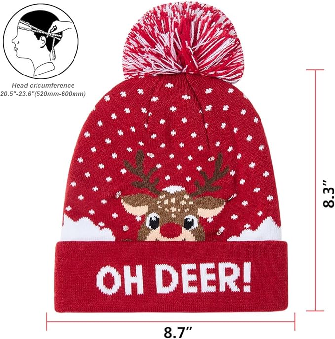 RAISEVERN Unisex Ugly LED Christmas Hat Novelty Colorful Light-up Stylish Knitted Sweater Xmas Party Beanie Cap(6 Lights)