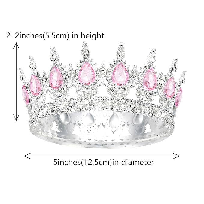 Queen Crown Rhinestone Wedding Tiaras for Women Costume Party Hair Accessories Princess Birthday Tiara Crystal Bridal Crown (Silver Pink-1)