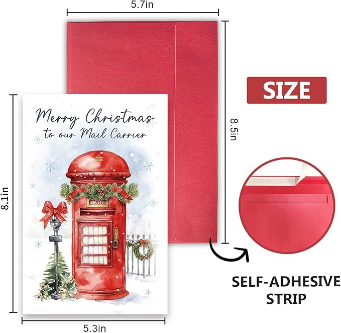 Christmas Card for Mail Carrier, Thank You Holiday Card for Postal Workers, Appreciative Xmas Gift from Neighbor or Family, Warm Holiday Wishes for Mailman/Mailwoman
