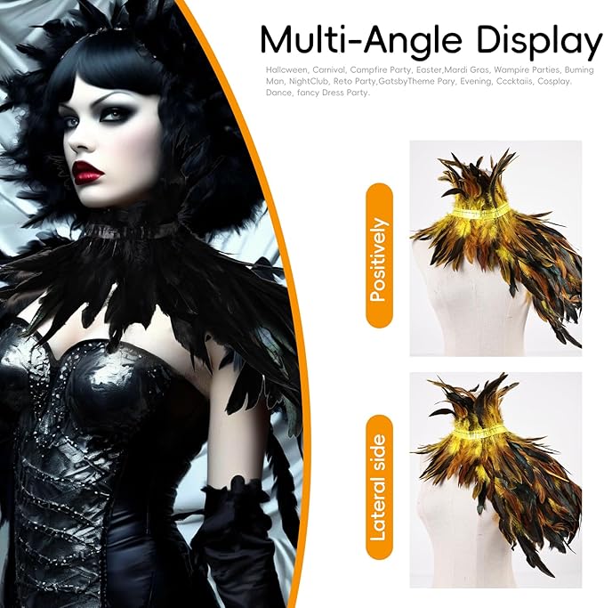 Gothic Natural Feather Shrug Feather Shawl Wrap Cape Victorian Collar for Halloween Cosplay Party Costume Accessories