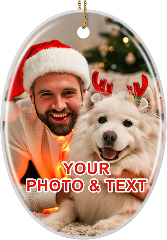 Custom Ceramic Christmas Ornaments with Photo Text - Personalized New Home Christmas Hanging Decorations Decorations
