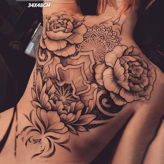 Large Temporary Tattoos Women Temporary Neck Tattoos Temporary Realistic Flower Chest Tattoo for Adults (Temporary Tattoos Sticker 29)