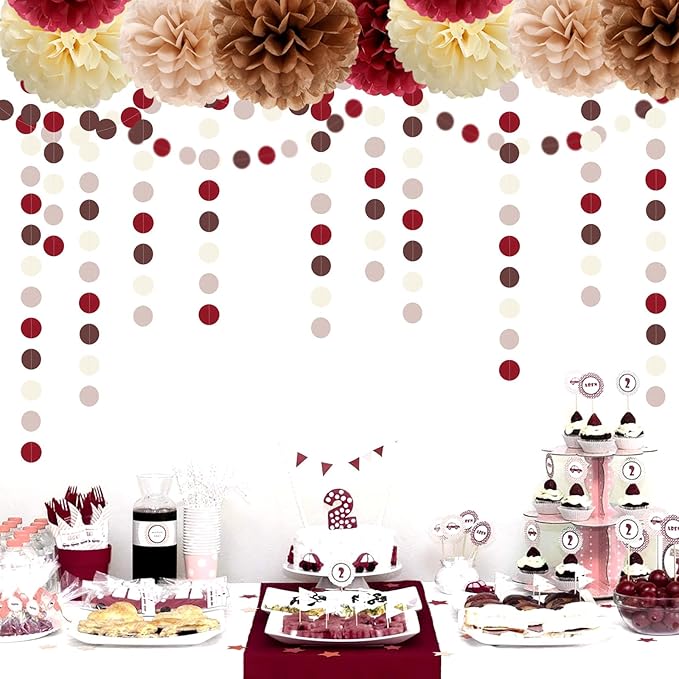 Brown-Burgundy Beige Boho Party-Decorations Paper-Garland - 52Ft Fall Autumn Tan Blush Nude Pink Streamers Banner,Birthday Baby Bridal Shower Wedding Engagement Bachelorette Decor Lasting Surprise