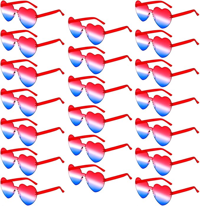 20 Pairs Heart Shaped Sunglasses Bulk, Colorful Rimless Fun Heart Sunglasses for Women Party Favors