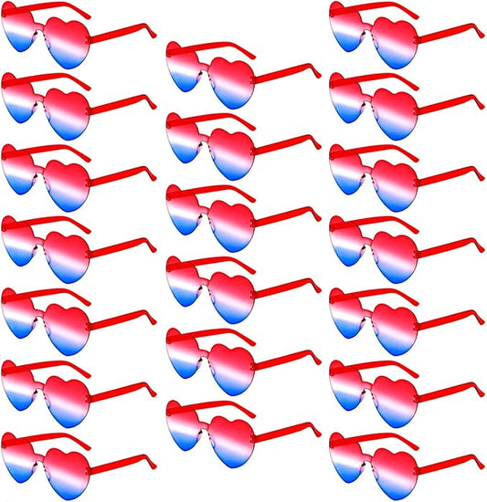 20 Pairs Heart Shaped Sunglasses Bulk, Colorful Rimless Fun Heart Sunglasses for Women Party Favors