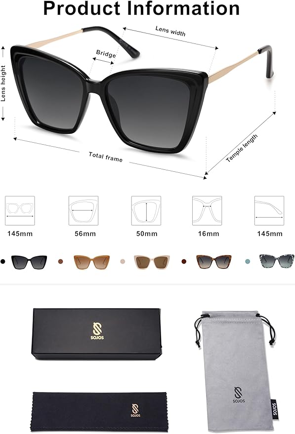 SOJOS Trendy Polarized Sunglasses For Women Retro Womens Oversized Square Cat Eye Sun Glasses UV Protection SJ2206