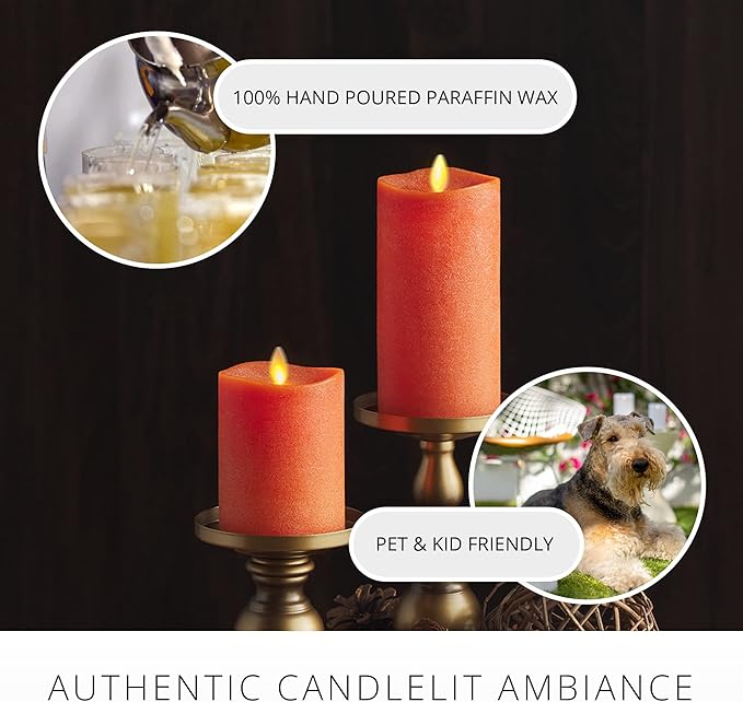 Luminara - Flameless LED Battery Operated Flickering Pillar Candles - Burnt Orange- Pack of 1-3x6.5 - Realistic Moving Flame Real Wax Indoor/Outdoor