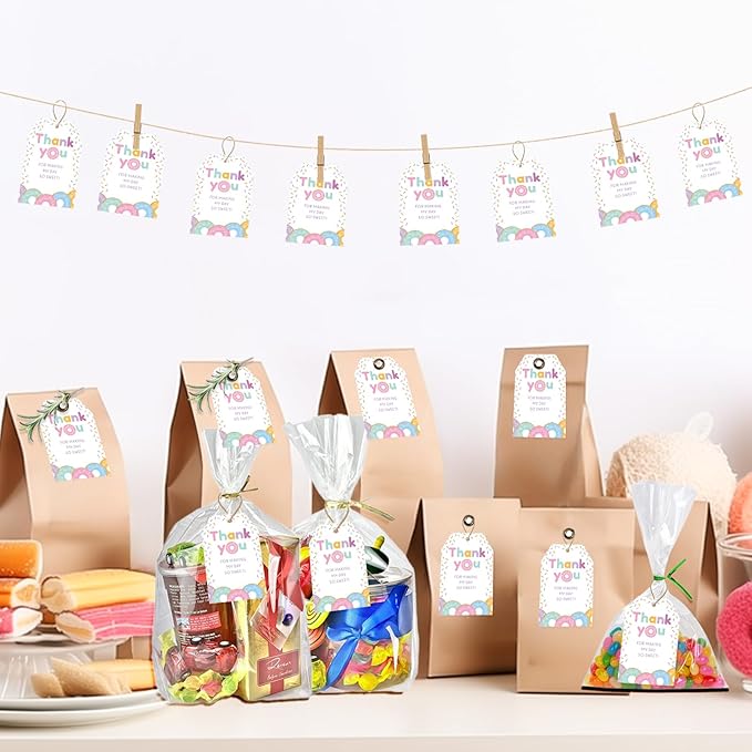 G2PLUS Donut Thank You Tags, 50 Pcs Thank You for Making My Day So Sweet Tags, Thanks Paper Gift Tag with Strring for Baby Shower, Birthday, Wedding Favors