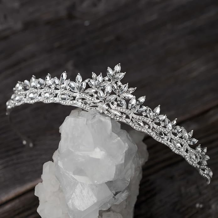 SWEETV Crystal Wedding Tiara for Women, Royal Queen Crown Headband, Rhinestone Princess Hair Accessories for Prom Birthday
