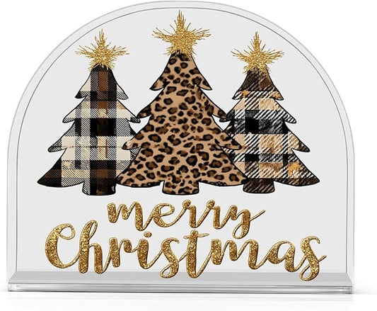Christmas Napkin Holder for Paper Napkins Kitchen Tables Party Leopard Plaid Xmas Trees Acrylic Vertical Napkin Holders Freestanding Napkins Dispenser