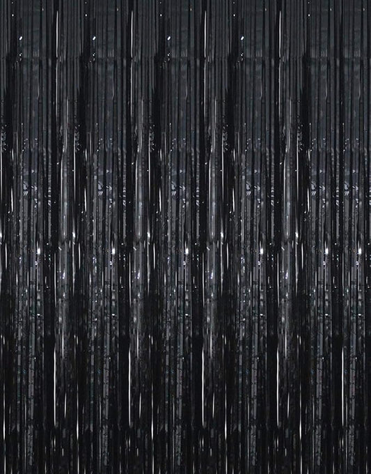 GOER 3.2 ft x 9.8 ft Metallic Tinsel Foil Fringe Curtains Party Photo Backdrop Party Streamers for Halloween,Birthday,Graduation,New Year Eve Decorations Wedding Decor (5 Packs,Black)
