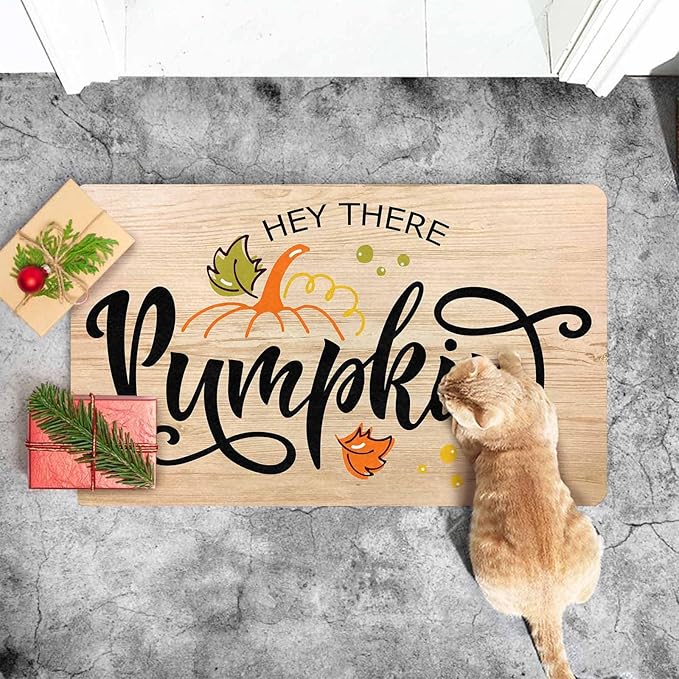InterestPrint Happy-Thanksgiving Hello Fall Door Mat, Pumpkin Welcome Mat for Indoor Outdoor Entrance Floor Mats Non Slip Vintage Doormat for Autumn Halloween Thanksgiving Farmhouse Decor