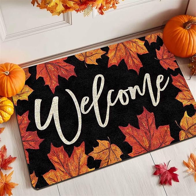 Fall Door Mat Maple Leaves Door Mat, Fall Maple Leafs Doormat for Indoor Outdoor Entrance Floor Mats Non Slip Autumn Harvest Vintage Thanksiving Decor Rubber Welcome Mats, 30"x18"inch
