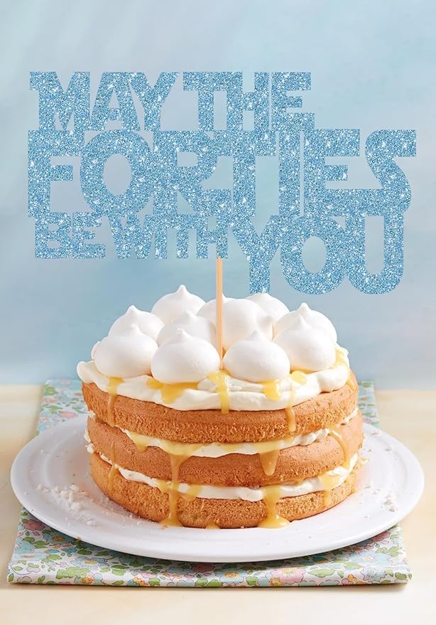 May The Forties Be With You Cake Topper - Glitter Sky Blue 40th Birthday Cake Decorations, 40th Wedding Anniversary Cake Pick (Sky Blue)