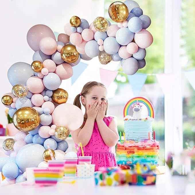 132pcs Balloon Arch & Garland Kit 5"-36" Pink Blue Balloon Gold Confetti Balloons 16ft for Wedding Baby Shower Birthday Party Shop Decoration
