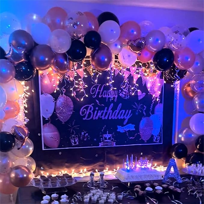 Rose Gold and Black Balloon Arch Kit, 102pcs Matte Black and Metallic Pearl Rose Gold Confetti Latex Balloons Garland Kit for Women Girls Birthday Baby Bridal Shower Wedding Party Decorations Supplies