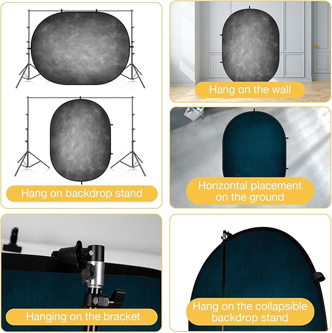 Kate Collapsible Backdrop Pop Up Photo Backdrops Grey Blue Portable for Headshot, for Portrait Photography, for Video, 5x6.5ft