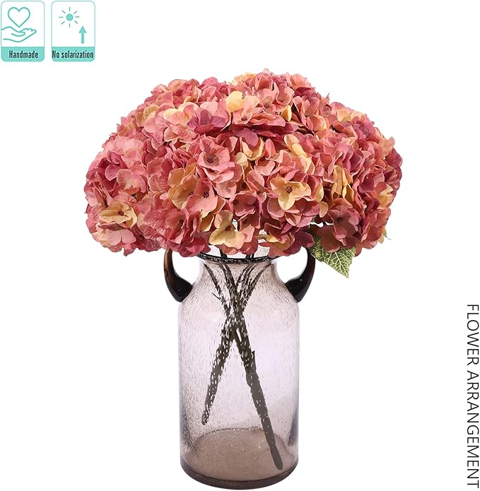 Kimura's Cabin 2Bouquets Fake Hydrangeas Flowers Vintage Artificial Silk Hydrangea Bouquets 10Heads for Home Table Centerpieces Wedding Party Autumn Garden Decoration (Autumn Pink 1 Pack of 2)