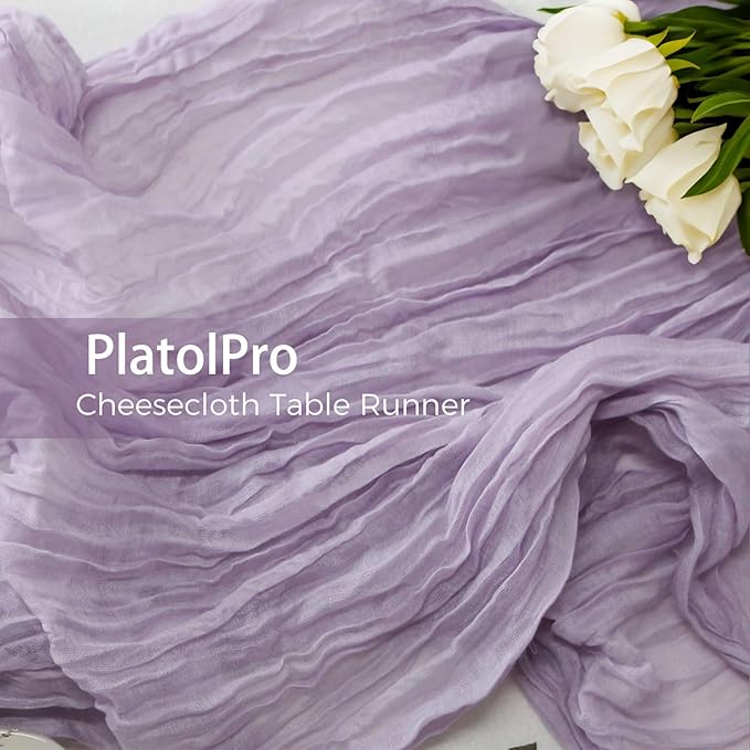 20PCS Grape Cheesecloth Table Runner 10ft Boho Gauze Fabric Cheese Cloth Table Runner Comes with 20 Cloth Napkins Runner for Romantic Wedding Birthday Shower Party Table Decoration