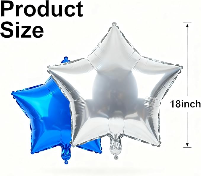 Star Balloons,12Pcs Blue Silver Star Shaped Foil Balloons,18 Inch Large Helium Polyester Film Balloon for Baby Shower Birthday Anniversary Party Decorations