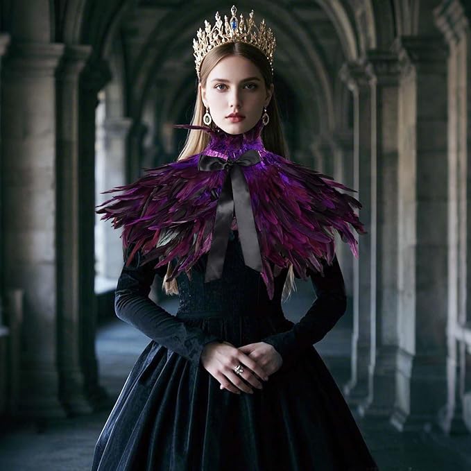 Gothic Natural Feather Shrug Feather Shawl Wrap Cape Victorian Collar for Halloween Cosplay Party Costume Accessories