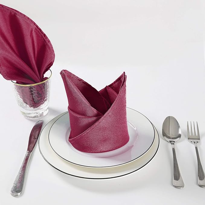 Cloth Napkins 20x20 inch Washable Polyester Dinner Napkins Soft Table Napkins for Wedding Party Dining Banquet(Burgundy,12PCS)
