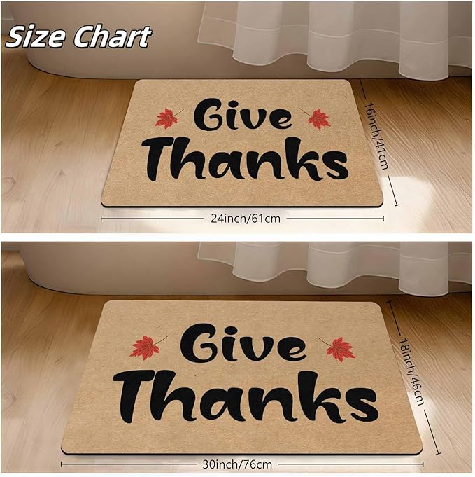 InterestPrint Fall Thanksgiving Welcome Door Mat, Give Thanks Doormat for Front Door Outdoor Outside Entrance Porch Non Slip Rubber Rug Autumn Thanksgiving Christmas Farmhouse Decor
