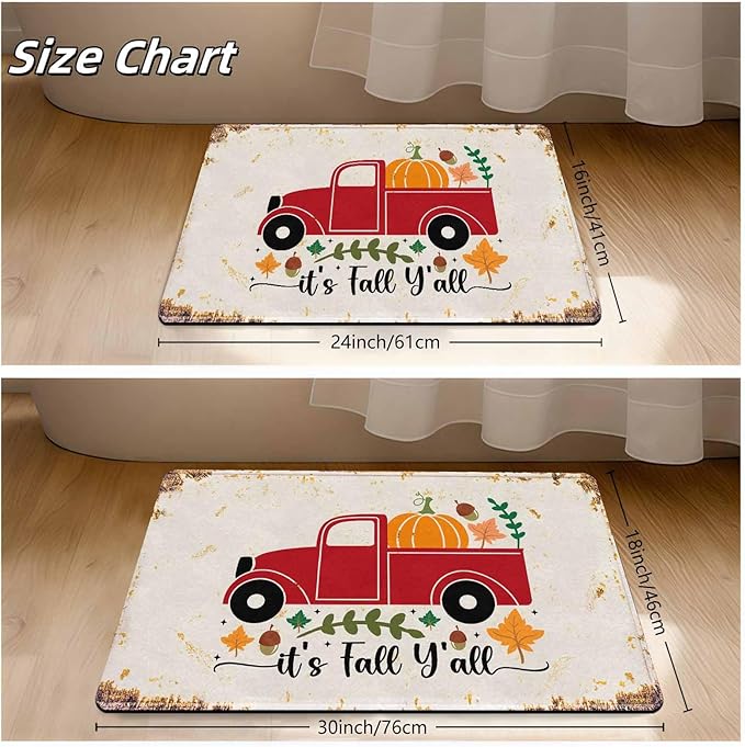 Fall Door Mat, Pumpkin Truck Welcome Mats Outdoor Autumn Doormats for Front Door Decorations Autumn Harvest Vintage Thanksiving, 24"x16"inch