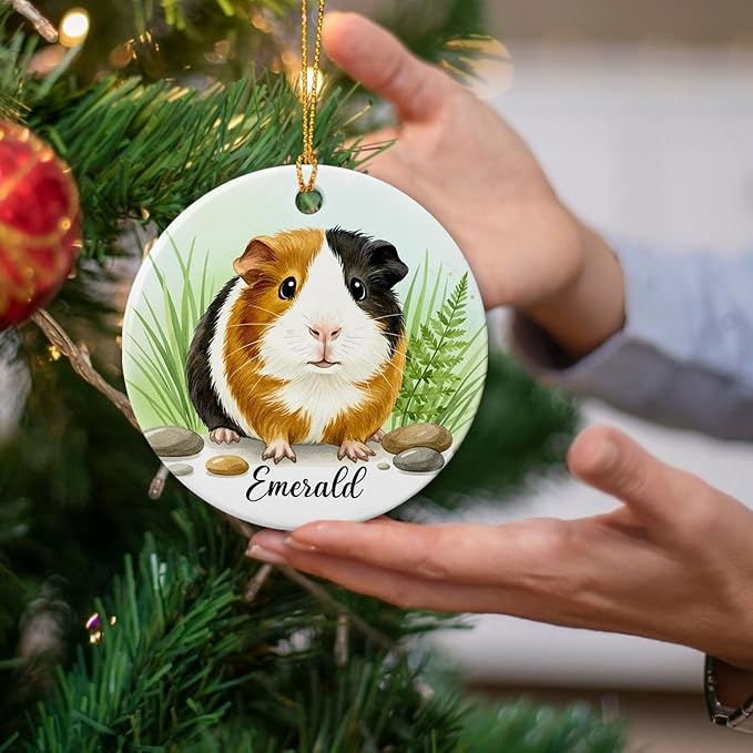 Cute Guinea Pig Christmas Ornament 2025, Personalized Choose Name Guinea Pig Lover Gift, Pet Animal Ceramic Ornament Gift for Boys Girls, Custom Animal with Nature Keepsake Ornaments, Xmas Tree Decor