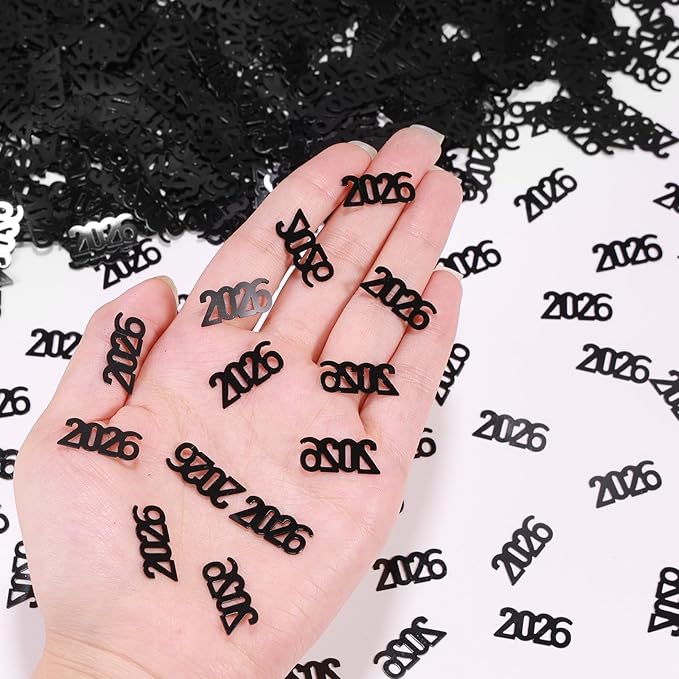 VHUWE 2026 New Years Confetti Black, 2.12 oz Shinny Metallic 2026 Number Confetti for Tables 2026 Happy New Year Decorations New Years Eve Party Supplies | Black