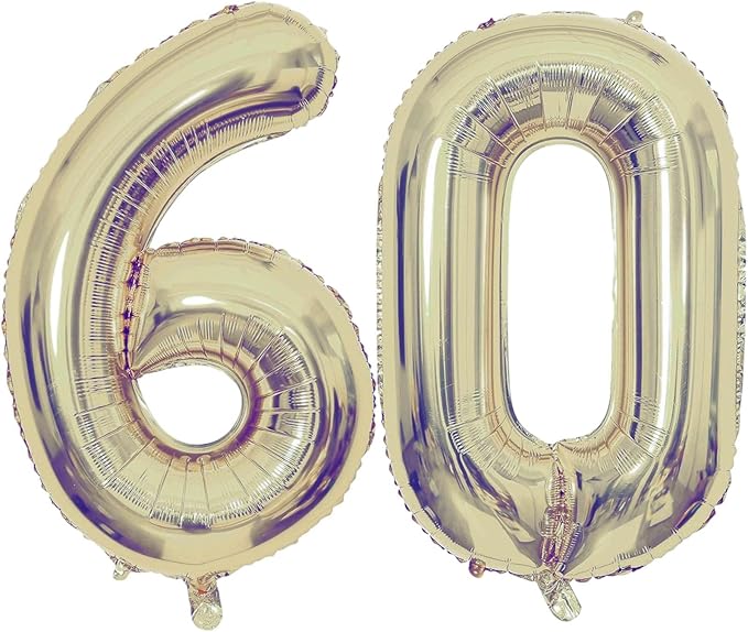 Champagne Gold 60 Number Balloons, 40 Inch Giant Number 60 Balloons Foil Mylar Helium Light Gold Number Balloons for 60th Birthday Party Supplies Anniversary Event Celebration Decorations