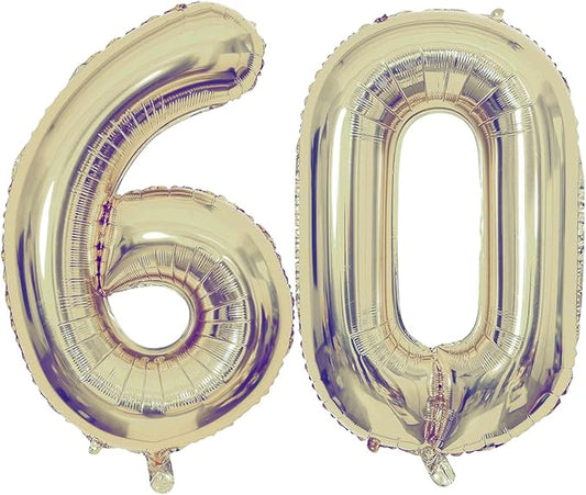 Champagne Gold 60 Number Balloons, 40 Inch Giant Number 60 Balloons Foil Mylar Helium Light Gold Number Balloons for 60th Birthday Party Supplies Anniversary Event Celebration Decorations