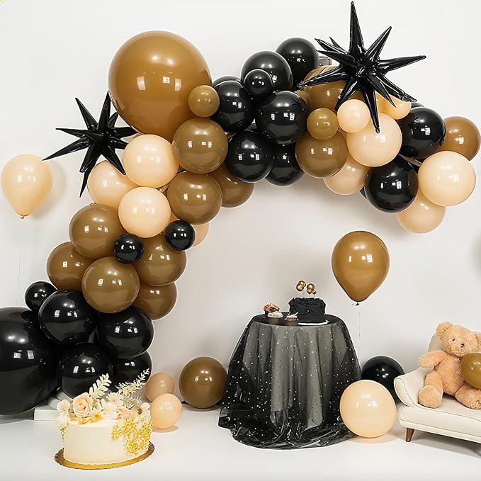 Black Brown Nude Balloon Arch Kit,Balloon Garland with Black Star Foil Balloons for Wild West Country Birthday Baby&Bridal Shower Gender Reveal Birthday Party Decorations