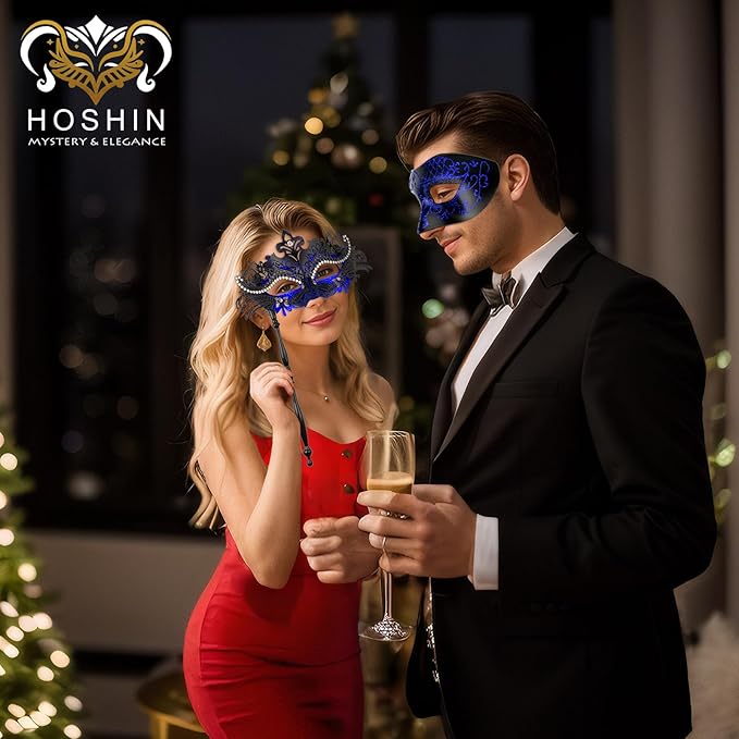 Hoshin Masquerade Mask for Couple, Mardi Gras Deecorations Venetian Masks with Stick for Womens