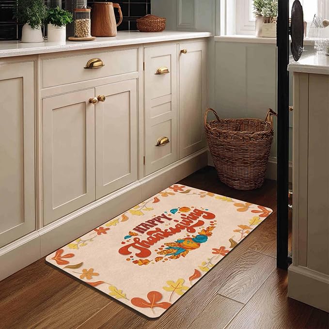Fall Welcome Maple Leafs Decorative Door Mat, Autumn Thanksgiving Doormat for Indoor Outdoor Entrance Floor Mats,Fall Pumpkins Non Slip Harvest Vintage Decor Rubber Welcome Mats 30" x 18" Inch