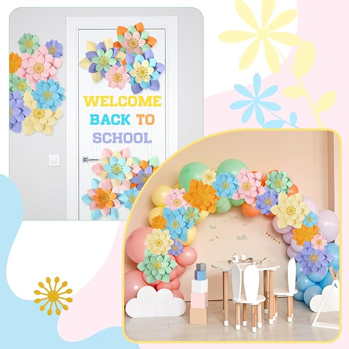 18 Pcs Mexican Paper Flowers Decor for Wall DIY Paper Fiesta Bulletin Board 3D Colorful Mexican Backdrop Decoration for Classroom Back to School Carnival and Holiday Party(Lotus-Shaped,Bright)
