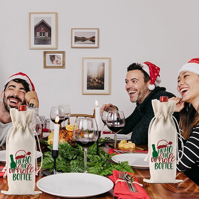 Funny Christmas Wine Bag, Christmas Wine Bags for Wines Bottles Gifts, Merry Xmas New Year Holiday Party Decorations, Ho Ho Ho Whole Bottle Wines Bags