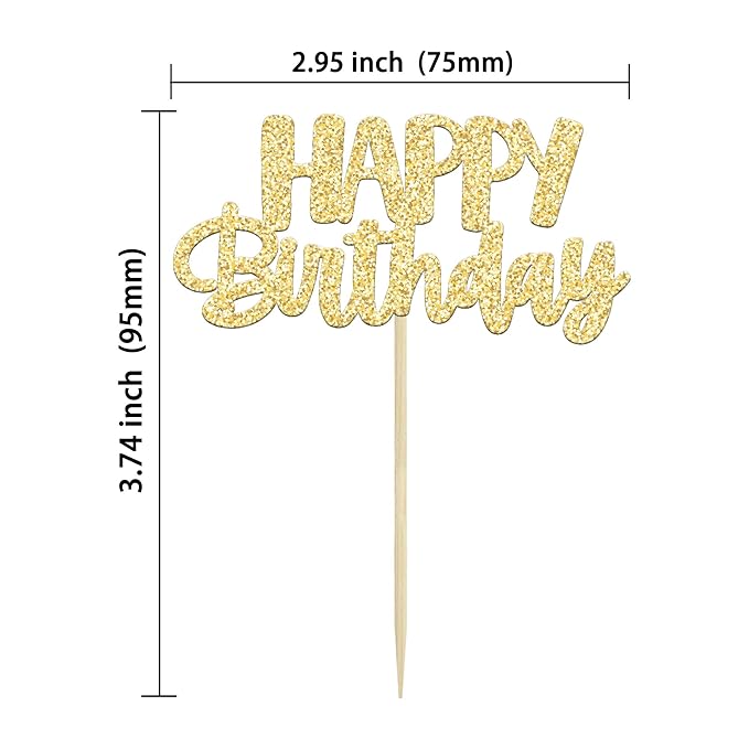 Gyufise 24 Pcs Happy Birthday Cupcake Toppers - Gold Glitter Celebrating Cake Picks - Baby Shower & Kids Party Decoration Supplies