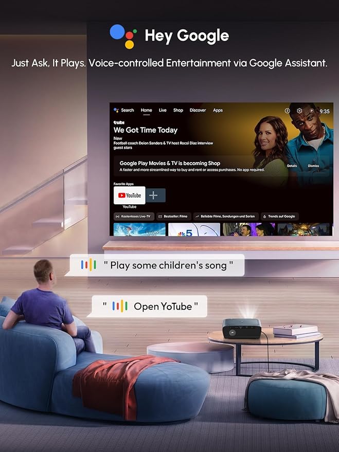 Smart 4K Projector with Certified Apps,Google TV,WIFI6&Bluetooth,2400ANSI Lumen Ultra HD Daytime Projector,ToF Auto Focus,Dolby Audio,HDR10,NFC,HDMI ARC,1.26 Throw Ratio for Home Theater Outdoor Movie