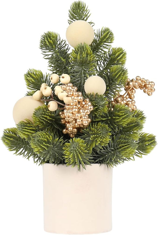 SY Super Bang Small Christmas Tree, 12Inch Artificial Beige Velvet Ball Berry Mini Tabletop Tree Christmas Decorations, for Home Party Thankgivings Xmas Indoor Decor.