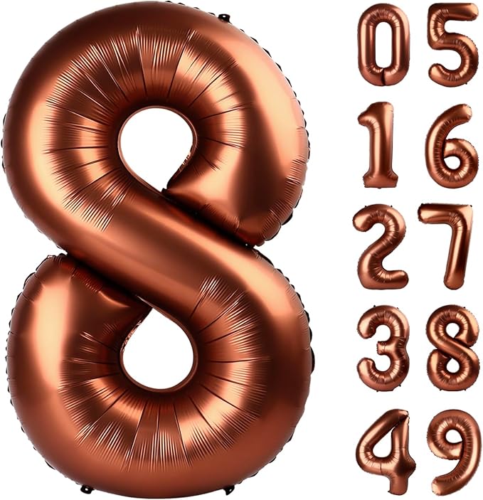 Dark Brown Foil Number 8 Balloon 40 Inch, Helium Mylar Eight Number 8 18 28 38 48 58 80 88 Birthday Balloons, 8th Coffee Brown Women Men Wedding Anniversary, Graduations Party Supplies